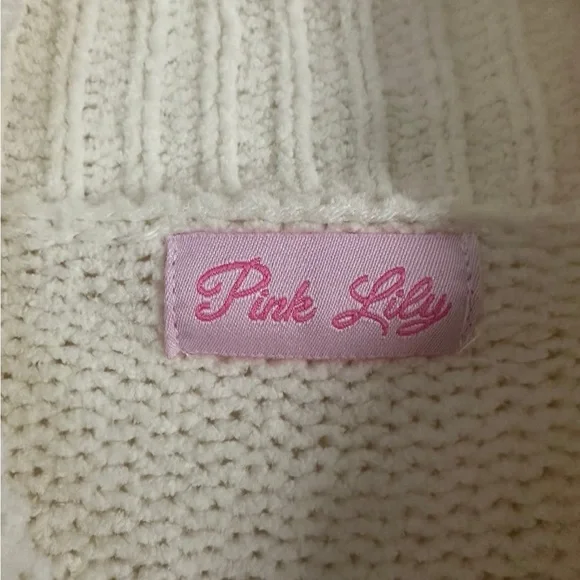 Pink Lily Play Your Part Mock Neck Chenille Sweater in Cream - Picture 5 of 5